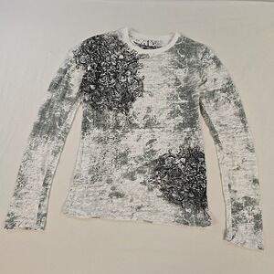 Y2K Rock n Roll Cowgirl Long Sleeve T-Shirt Size Small Studded Gray Black Rodeo